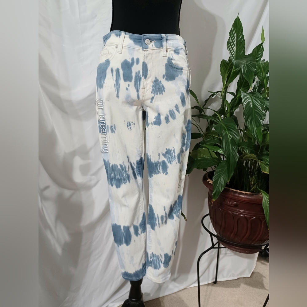 NWT Gap 1969 Super Skinny Stretch Tie-Dye Skimmer Jeans Size 6/28R Blue & White